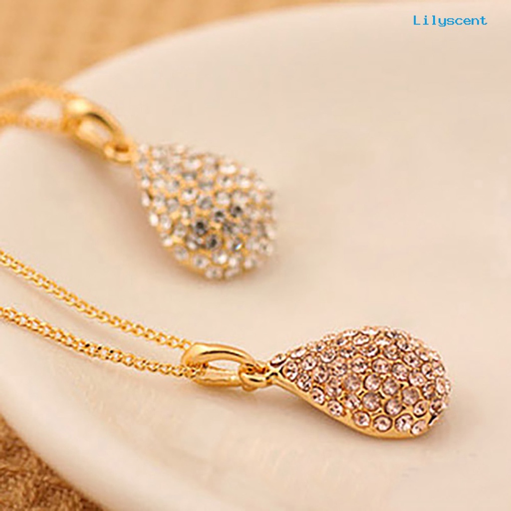 Kalung Rantai Liontin Berlian Imitasi Bentuk Waterdrop Adjustable Untuk Wanita