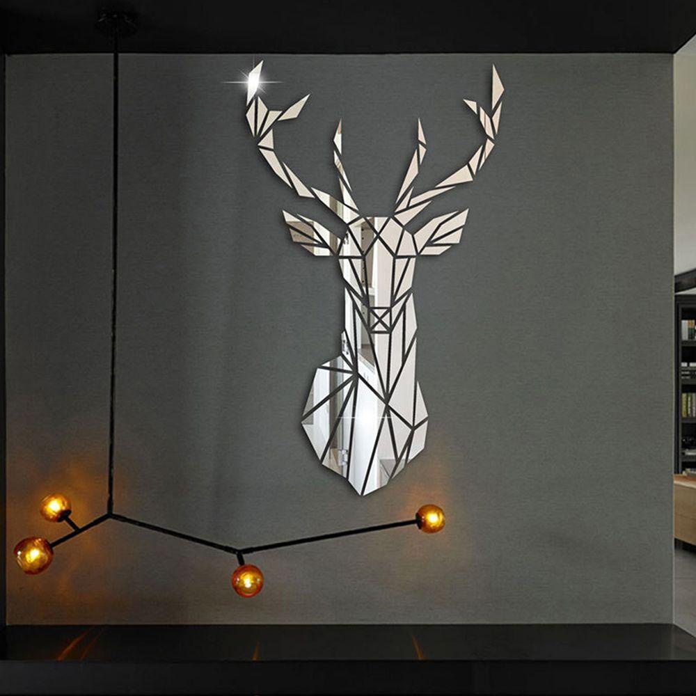 R-flower 3D Stiker Kepala Rusa Gaya Modern Perekat Diri Banyak Ukuran Wall Art