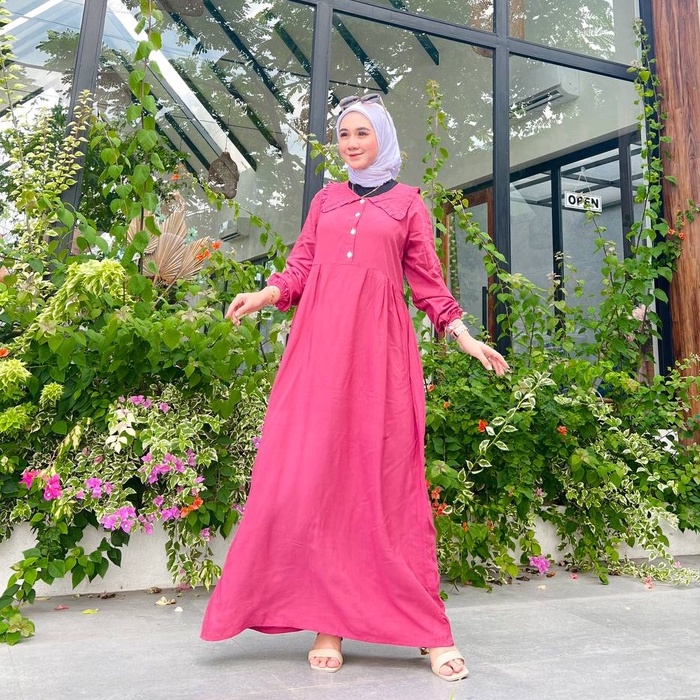 Ameliya Gamis Terbaru Kekinian Rayon Polos Wanita Muslim