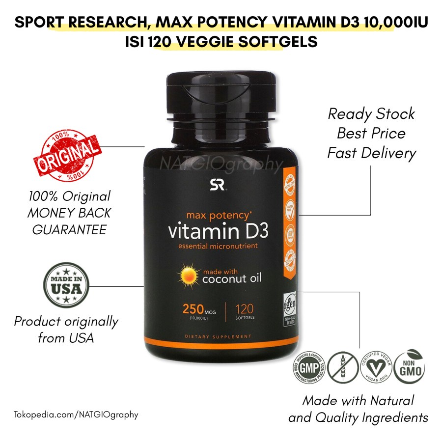 SR Sports Research - Vitamin D3 10000 IU - 120 softgels ORI
