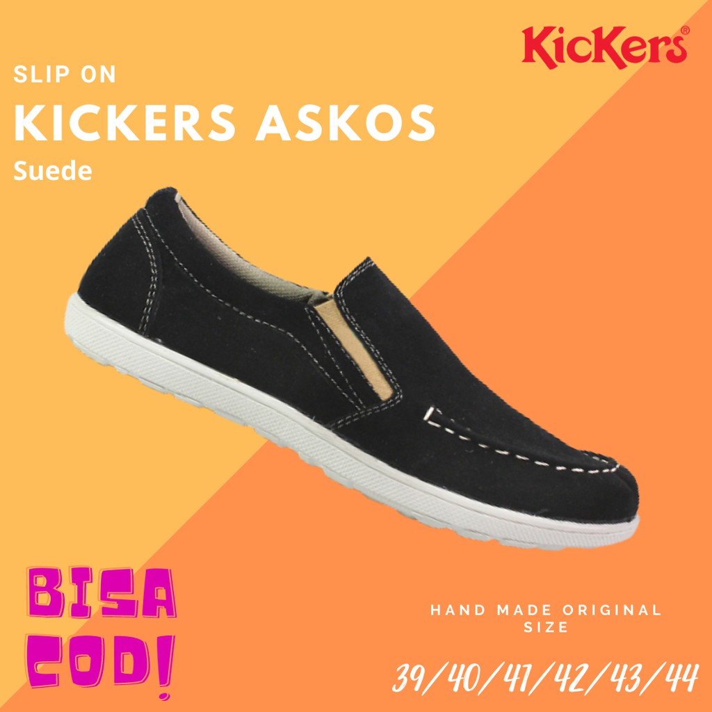 Sepatu Pria Kickers Askos Slop Hitam Suede Formal Kasual Kerja Kantor Slipon Kikers Murah Laki Murah