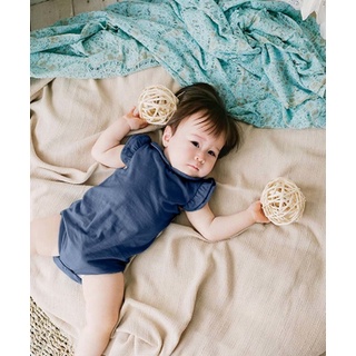 Kottonville - Setelan Baju Anak Bayi Michi Ruffle Sleeves Bodysuits (0-2 yrs) Laki-laki dan Perempuan-Steel Blue