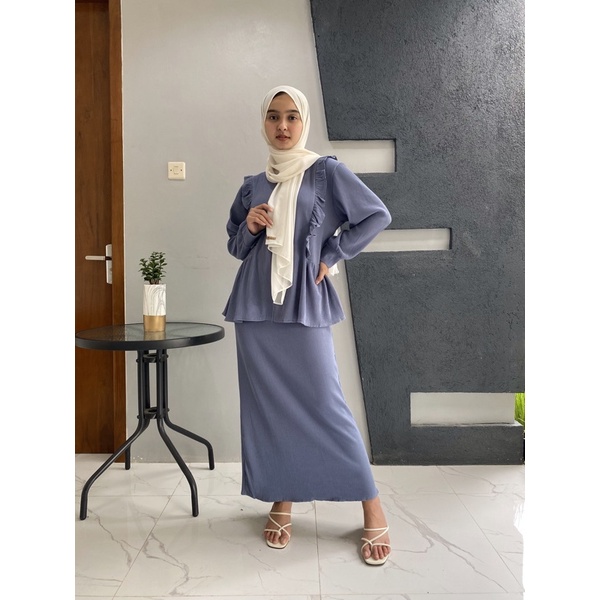 MONICA SET ADA RUFFLE DI BAJU | SETELAN WANITA BAHAN IMPORT PREMIUM | SET ROK NLOUSE RUFEL