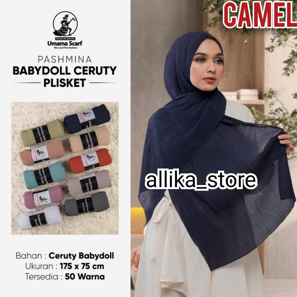 pashmina plisket camel umama/tanpa garis tengah/full lidi/ceruty babydoll