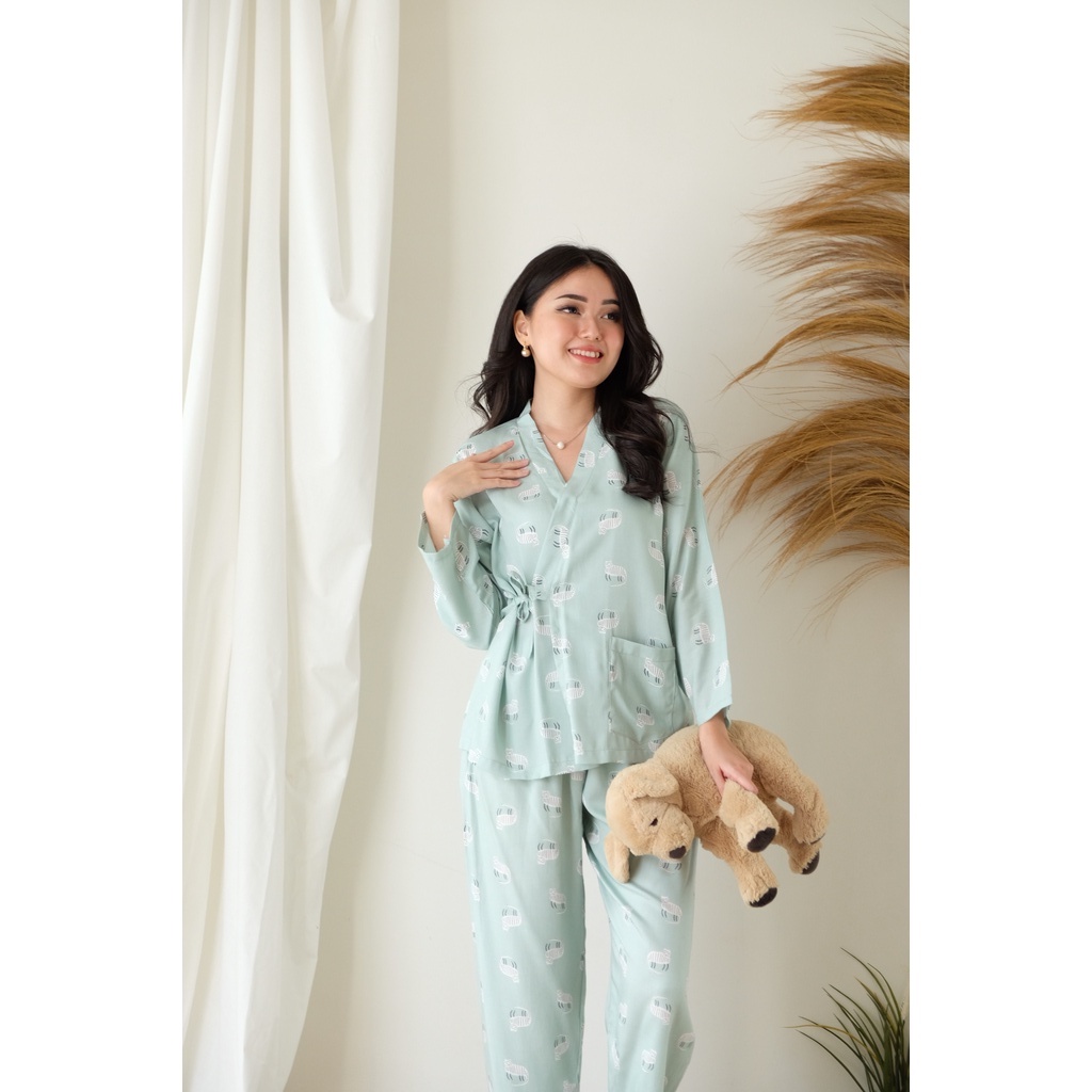 Aiko Wrap Pajamas - Atasan Celana Baju Tidur Setelan Wanita