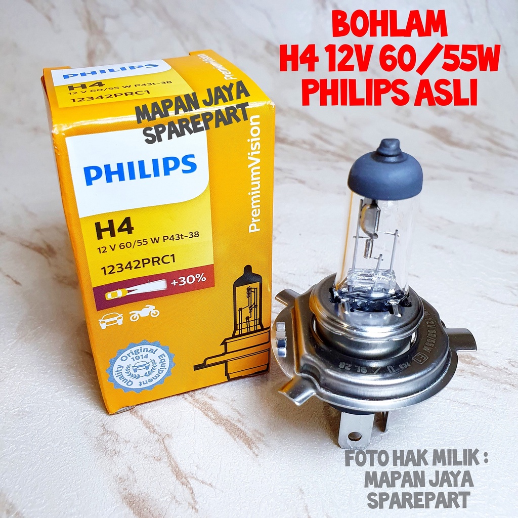 Jual BOHLAM LAMPU DEPAN H4 12V 60/55W PHILIPS ORIGINAL PREMIUM VISION