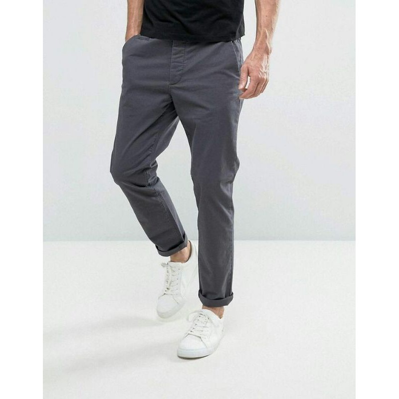 Celana Chino Laki-Laki Panjang Merek SR SEVEN Abu-Abu Ukuran 27-38