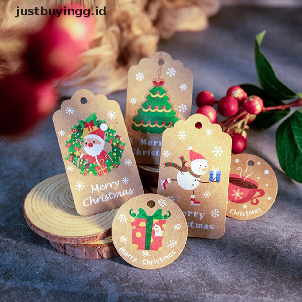 100 Pcs Kartu Tag Gantung Desain Merry Christmas Bahan Kertas Kraft Untuk Pesta Natal