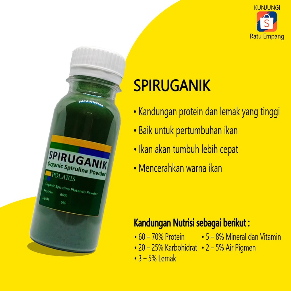 SPIRULINA IKAN 50 GR / SPIRULINA BUBUK IKAN / SPIRUGANIK IKAN / MAKANAN IKAN HIAS