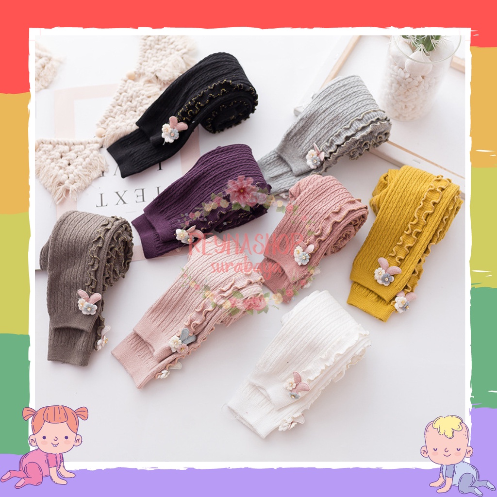 (LG A) Legging Anak Bayi Perempuan Tebal Import Ruffle Bunga Bintang Kelinci