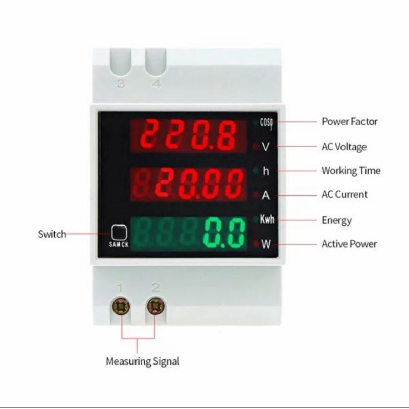 Multi-function DIN Rail D52-2047 LED Digital Ampere Meter Voltage