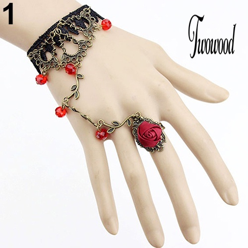 Gelang Cincin Rantai Harness Bahan Lace Motif Bunga Gaya Retro Gothic Untuk Wanita