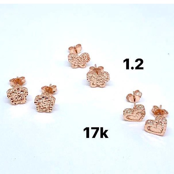 Anting kerabu anak dan dewasa emas asli 750 75% 17k rosegold model duduk paku love bunga kupu2 ukir korea model baru