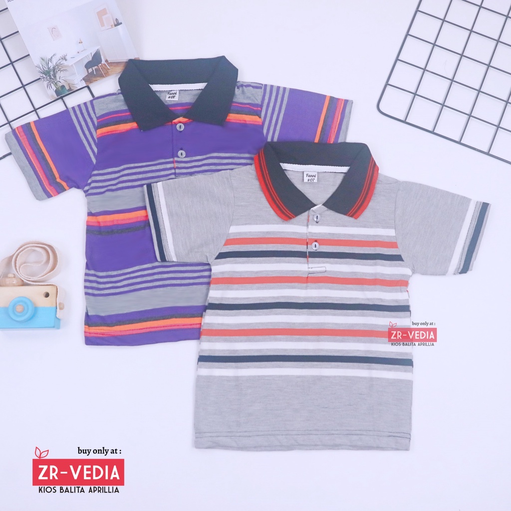 Kerah Salur T-Shirt Anak Laki uk 1-2 Tahun / Kaos Atasan Baju Harian Adem Lengan Pendek Murah Polos