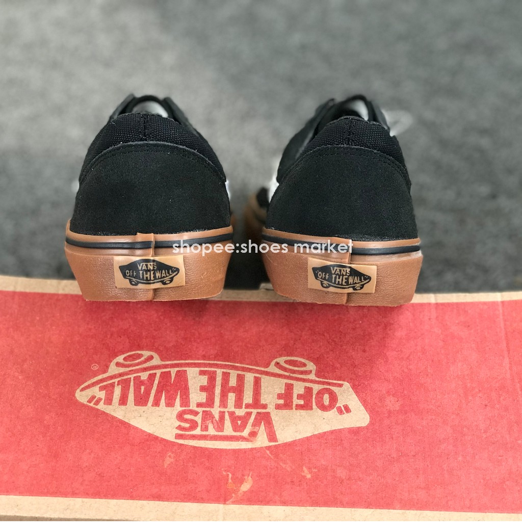 VANS OLDSKOOL BLACK GUM LIST HITAM PUTIH WAFFLE DT