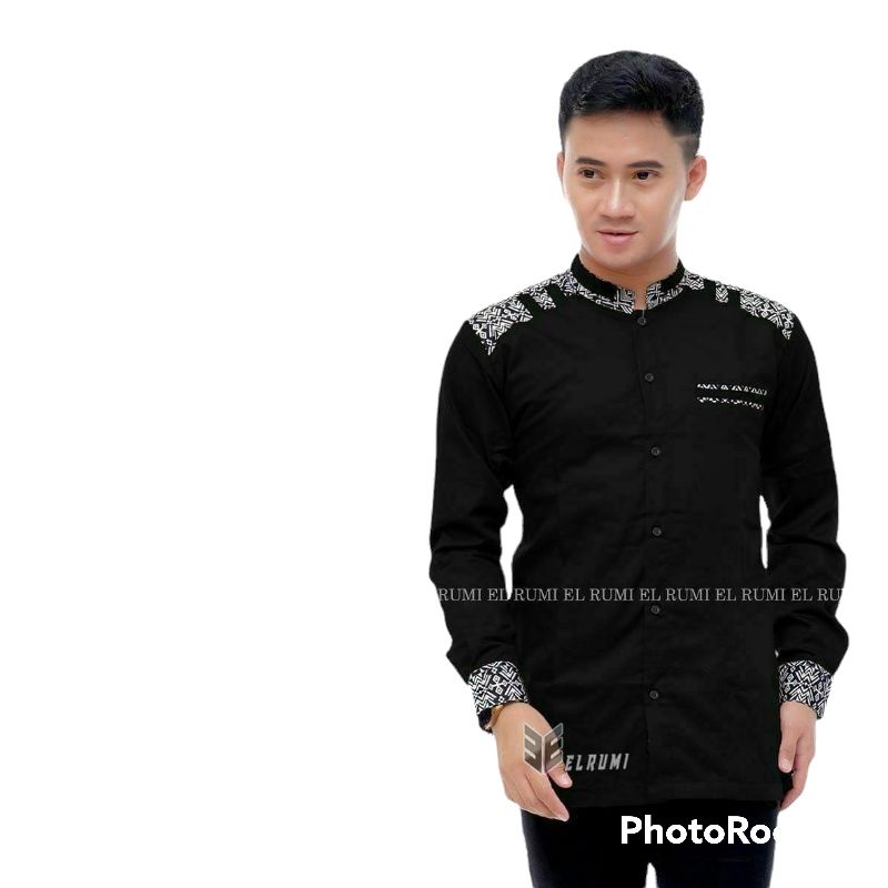Baju kemeja koko pria lengan panjang motif adidas premium katun toyobo