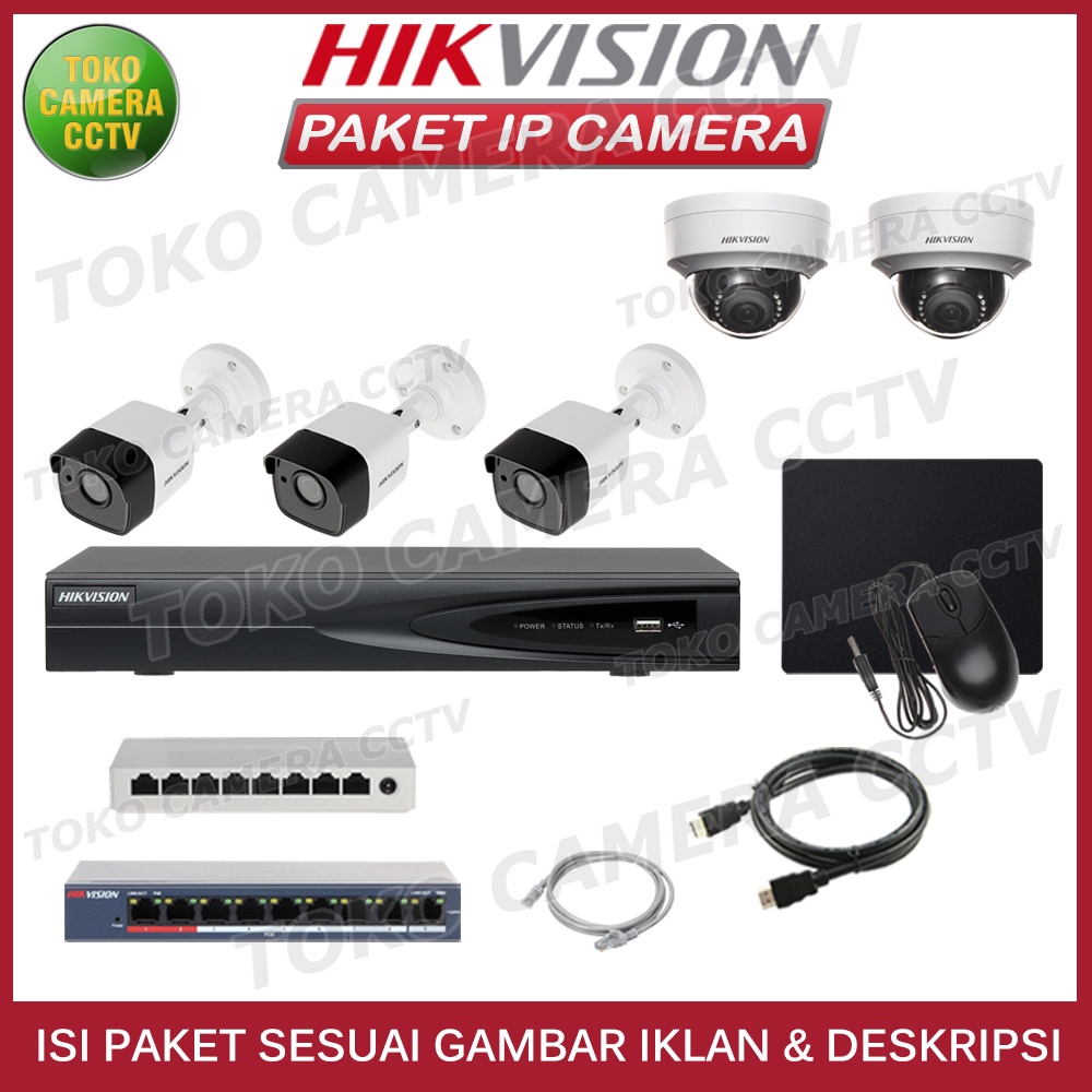 PAKET CCTV IP CAMERA HIKVISION 2MP 8 CHANNEL 5 KAMERA