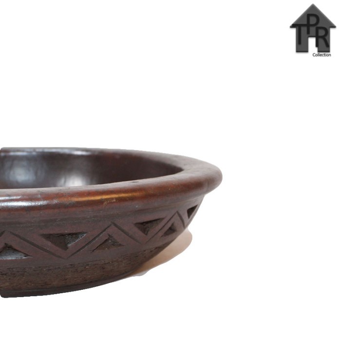 Gerabah | Pot Bonsai Ceper Ukir Segi-3 Tebal - D26