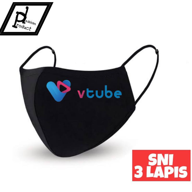 Masker Kain 3 Lapis Vtube Tulisan / Masker Kain 3 Ply / Masker Custome / Masker earlop / Masker