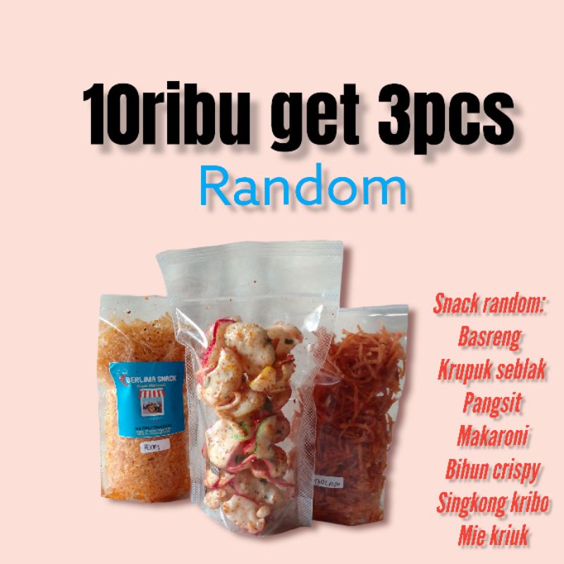 

HARGA PROMO. SNACK RANDOM 10RIBU DAPAT 3PCS. ANEKA BASRENG, KULPI, BIHUN CRISPY, KRUPUK SEBLAK, SINGKONG KRIBO, MAKARONI, KERANG , UNTIR, BASRENG CIKRUH, BASRENG ENAK