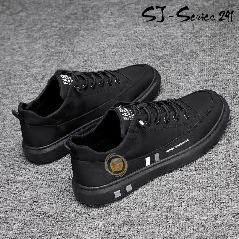 [NOOS] Sepatu Sneakers Pria Keren Polos Tali Elastis Series 2 Kualitas Import Premium -291 HITAM