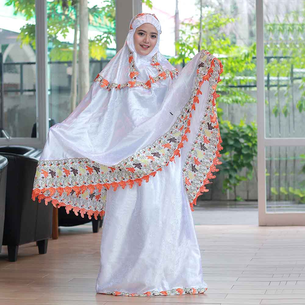 2 Warna Mukena Motif Inficlo Premium Bahan Semi Sutra Putih Lembut Adem