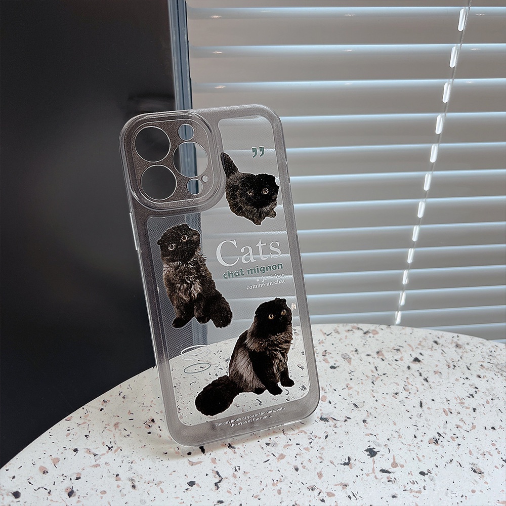 Case Pelindung Transparan Motif Kartun Kucing Hitam Untuk Iphone 14 7 8 Se 2020 7 + 8 PLUS 11 12 13 PRO MAX