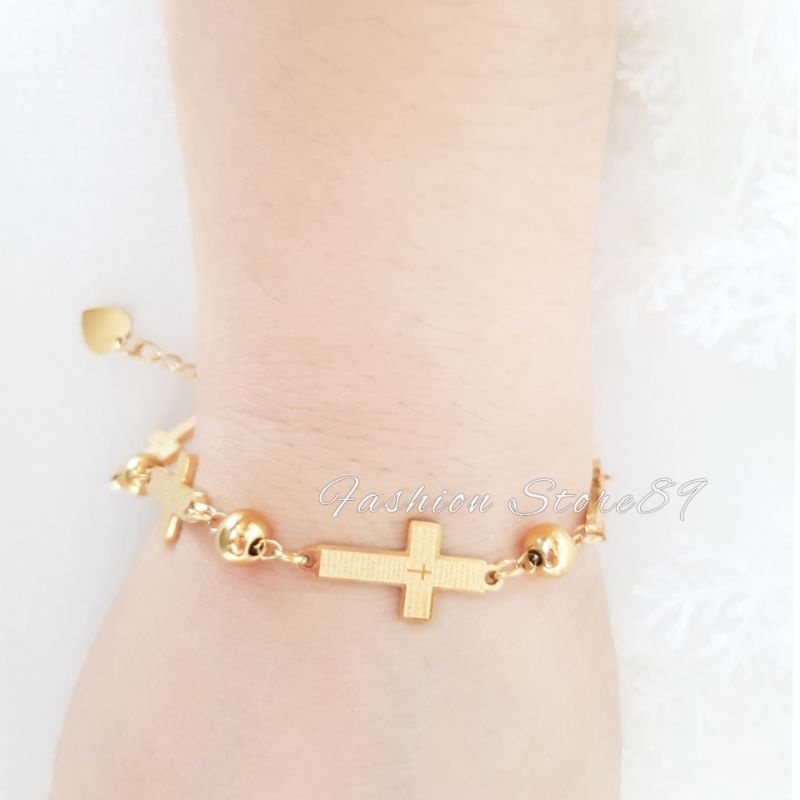 Gelang Tangan Salib Titanium / Rosario Antikarat Fashion Pria Wanita