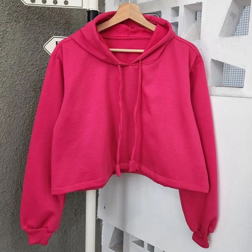 Hoodie Bright Colour Crop Bahan Pleece Terbaru Korean Look Style