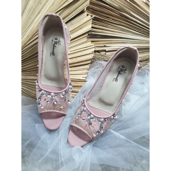 sepatu wanita wedding peach Mahesa peach 5cm kaca