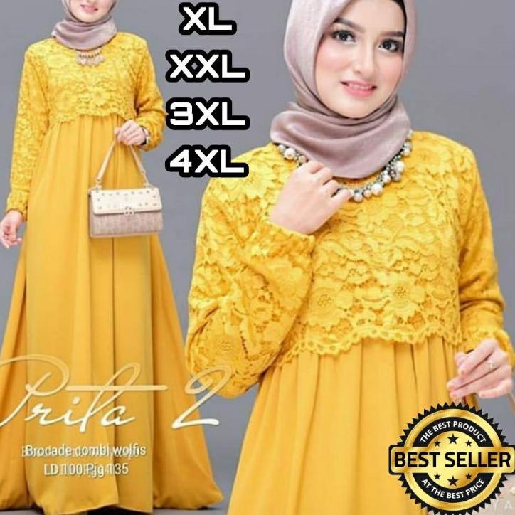♂ Gamis Jumbo Brukat Prita Maxi Vol 2 Size L XL XXL XXXL 4XL LD 120 130 140 Gaun Pesta Muslimah ♜