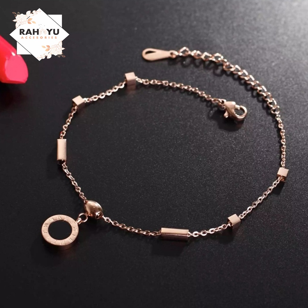 [ Bayar Ditempat ] Gelang Titanium Asli Anti Karat Liontin Bvlgari Angka Romawi / Gelang Wanita Tita