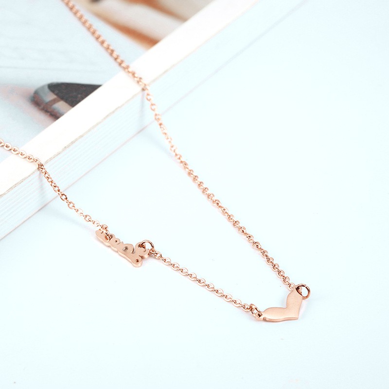 Kalung Fashion Korea Titanium Rosegold Love Polos - BN313