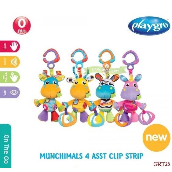 GRT23 MAINAN BAYI PLAYGRO MUNCHIMALS 4 ASST CLIP STRIP MAINAN STROLLER