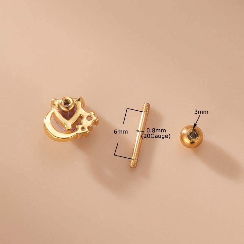 1pc Anting Stud Tindik Tulang Rawan Bentuk Hati Bahan Stainless Steel 20Gauge Dengan Zircon