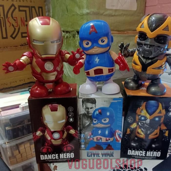 Mainan Robot Joget dancing goyang Ironman Iron man bumblebee spiderman