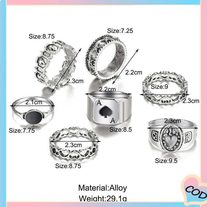 COD❤️ 7 PCS Cincin Set Retro Pria Dan Wanita Vintage Kreatif Fashion Perhiasan Temperamen Suasana Sederhana