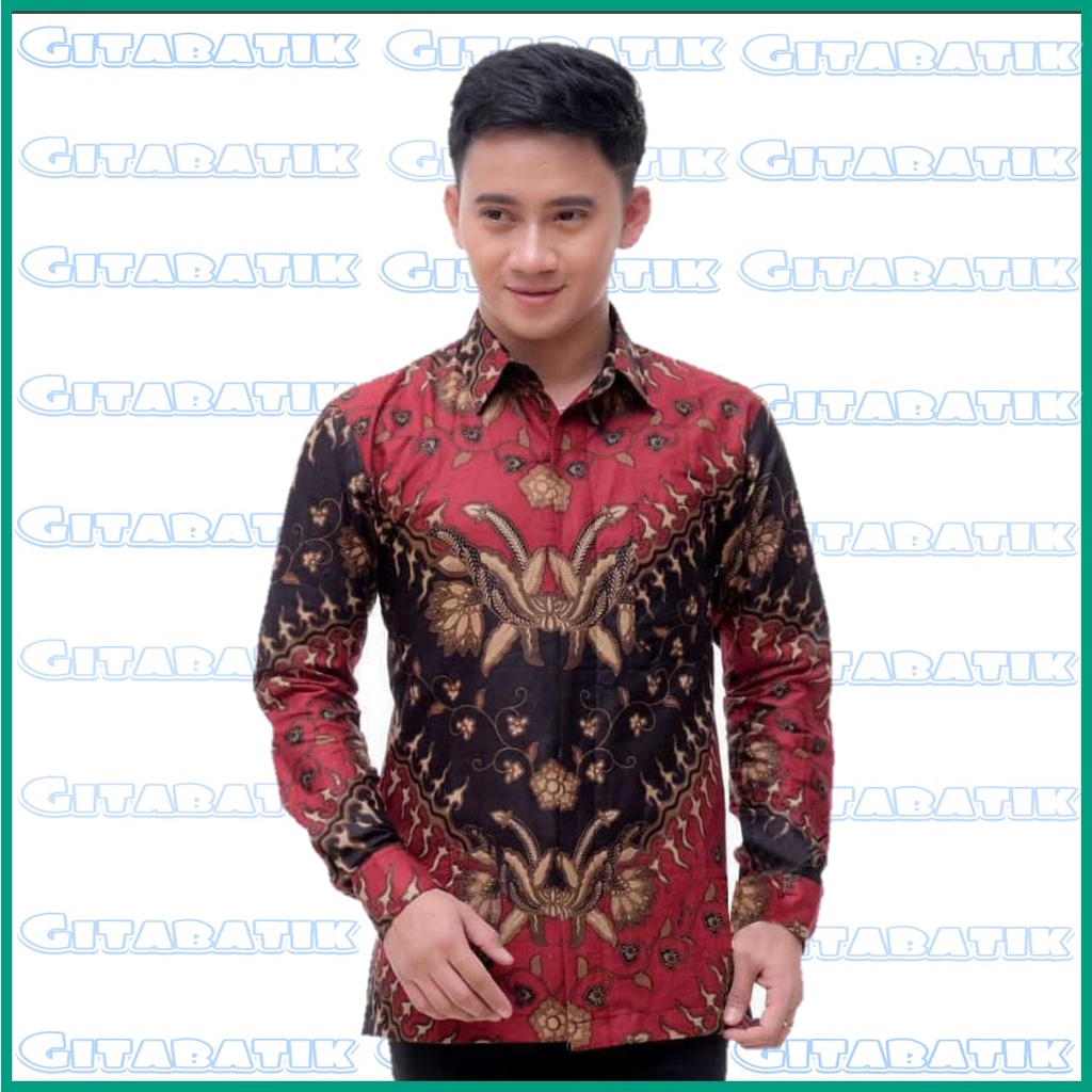 Batik Pria Lengan Panjang BATIK AZMIL HRB026 motif KERATONAN Kode 002 size M L XL XXL Reguler