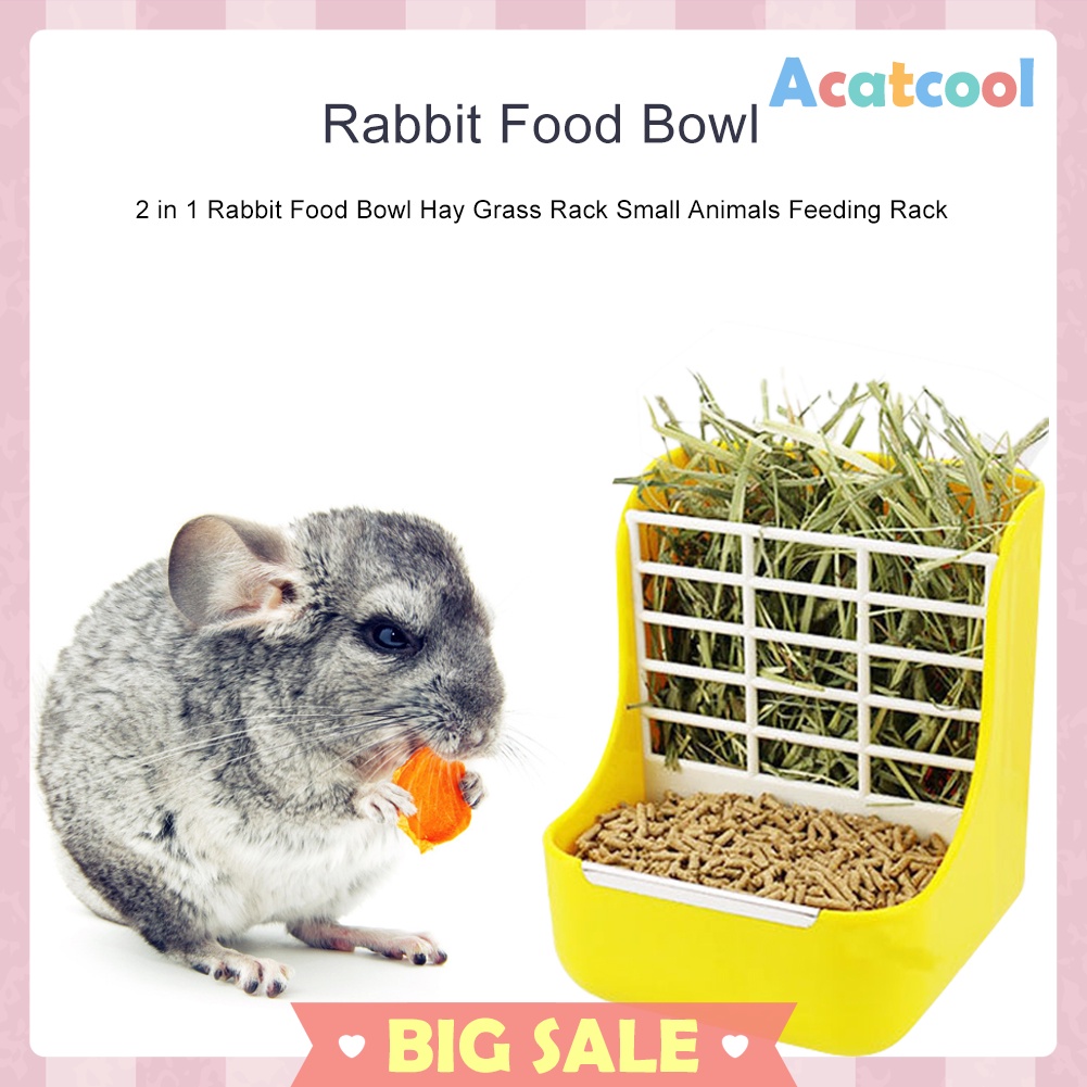 2 in 1 Plastic Rabbit Food Bowl Hay Grass Rack Small Animals Feeding Rack