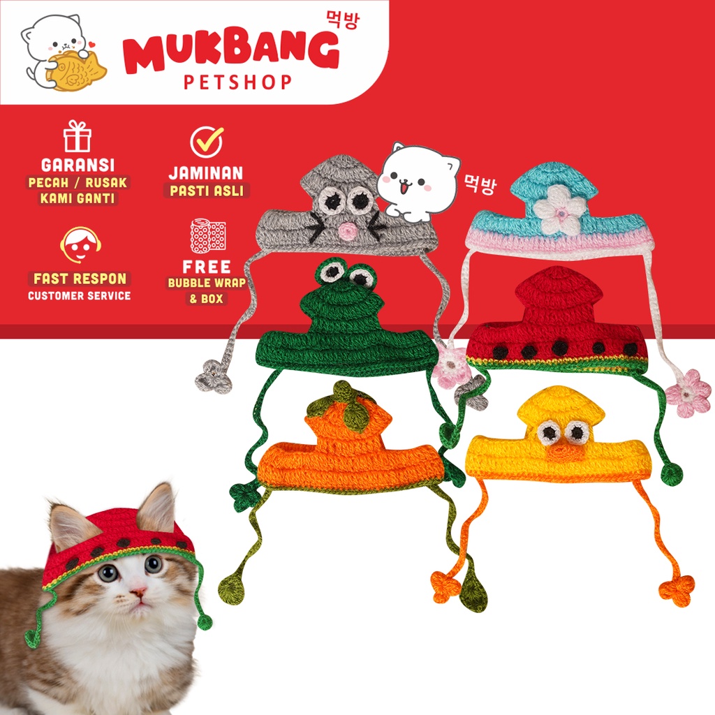 Topi Rajut Kucing Lucu Handmade Hat For Cat Headband Aksesoris Anjing Kucing Cat Accecories