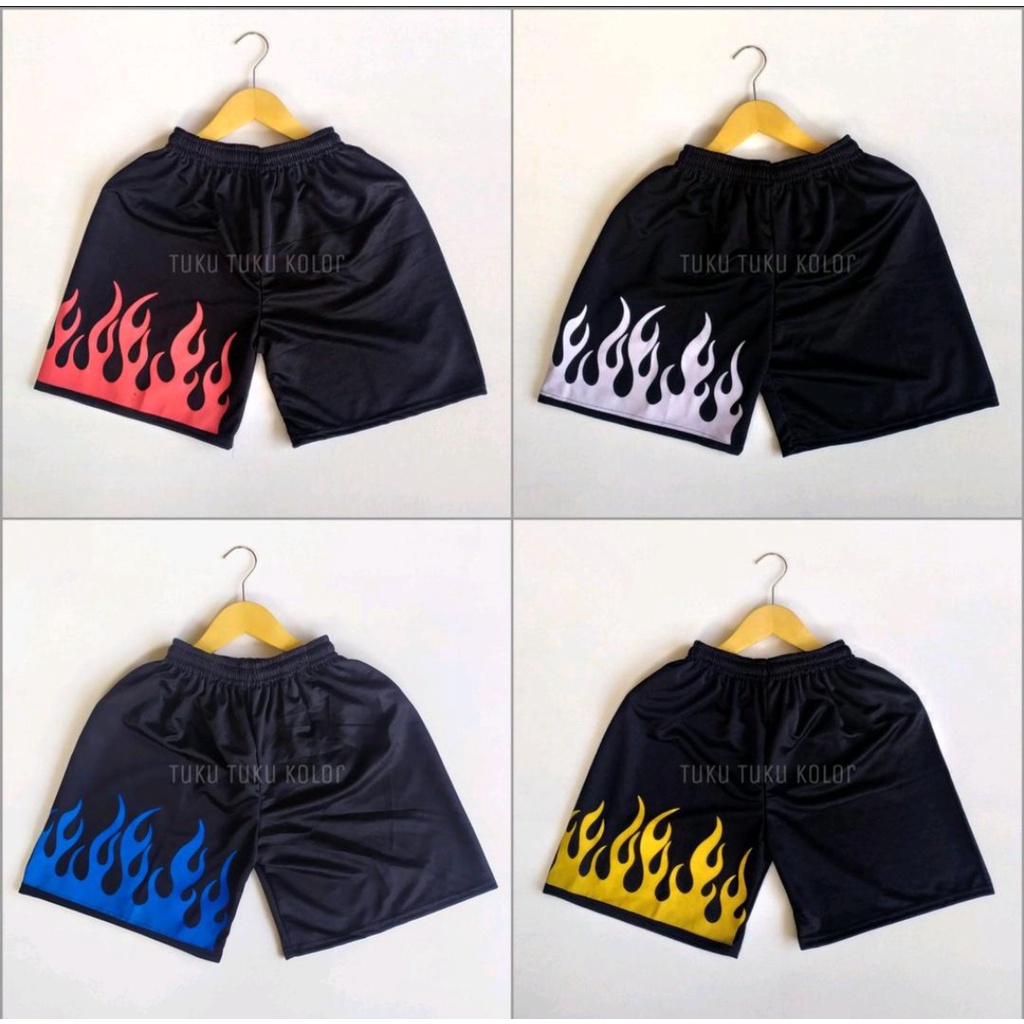 Cod Boxer Pria wanita motif api biru putih ungu merah Black White Fire