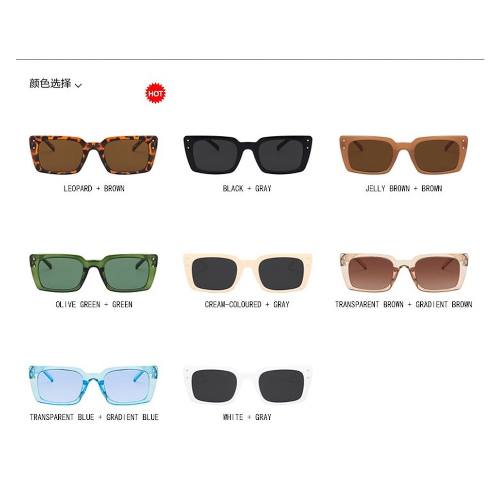 (YUZHU) TERSEDIA &amp; COD Kacamata Hitam Wanita Vintage Gaya Rectangle Kacamata Lensa warna Cewek Fashion Sunglasses