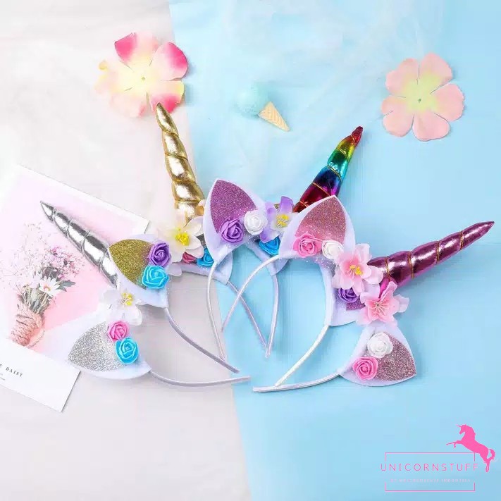 Bando Unicorn Bando Anak Perempuan Motif Unicorn dengan Tanduk