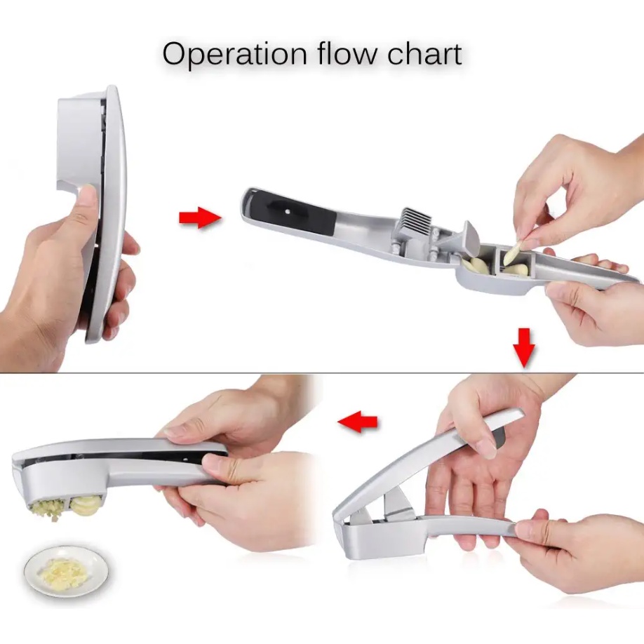 Easy Stainless Steel Garlic Pressure / Alat Penghancur Bawang Manual Dengan Tangan Gepres Penggepres Penggerus Pelembut Penekan Tekan Penghalus Bawang Putih Dapur Garlic Presser