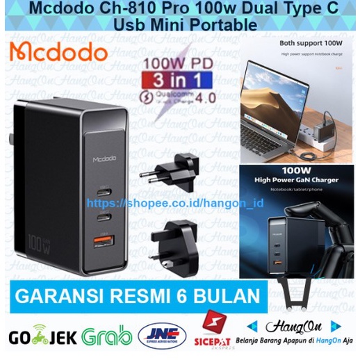 Mcdodo Ch-810 Pro 100w Charger Dinding Dual Tipe C Usb Mini Portable