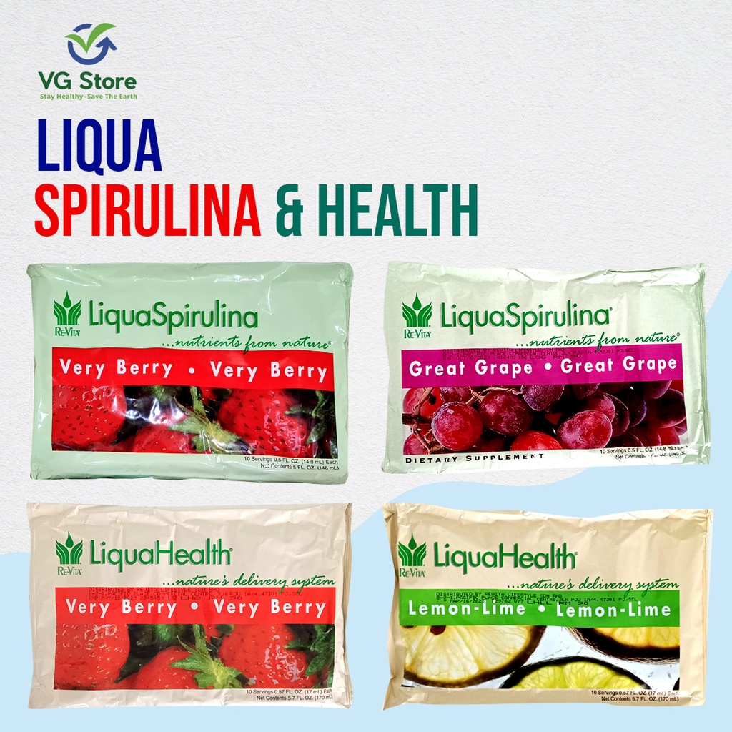 Liqua Spirulina Berry Great Grape Liqua Health Very Berry Lemon Lime Revita USA LS