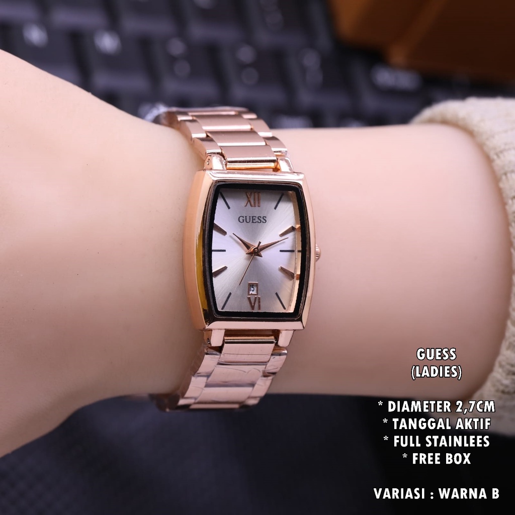 (BISA COD) JAM TANGAN WANITA GUESS RANTAI BODY OVAL BALOK TANGGAL AKTIF