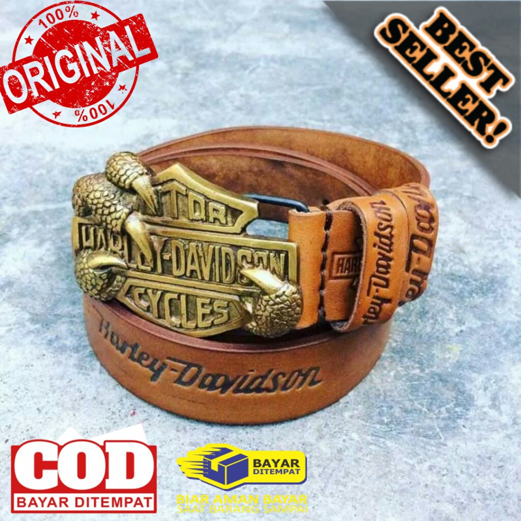 Sabuk Kulit Asli Harley Davidson Gesper Full Brass Tabal dan Kokoh