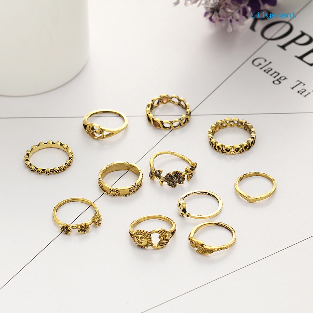 11pcs / Set Cincin Buku Jari Aneka Bentuk Gaya Bohemian Untuk Wanita