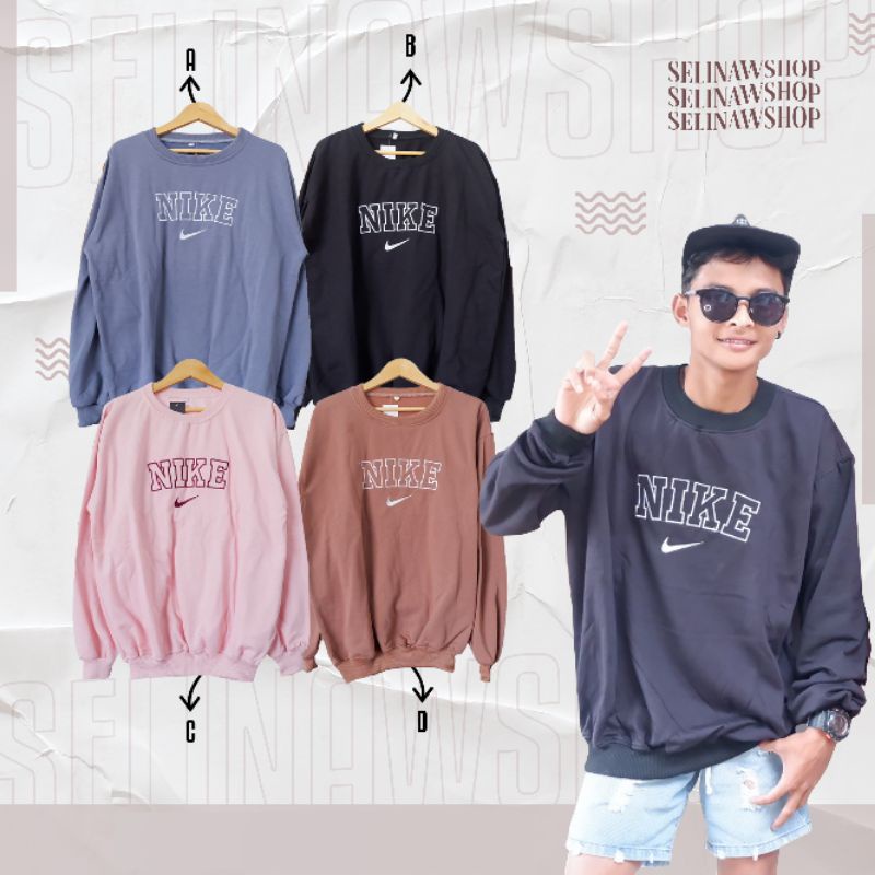 BISA CEWEK / COWOK - SWEATER CREWNECK PRIA WANITA BORDIR NIKE OVERSIZE BIGSIZE JUMBO LD 130CM PJ 70C